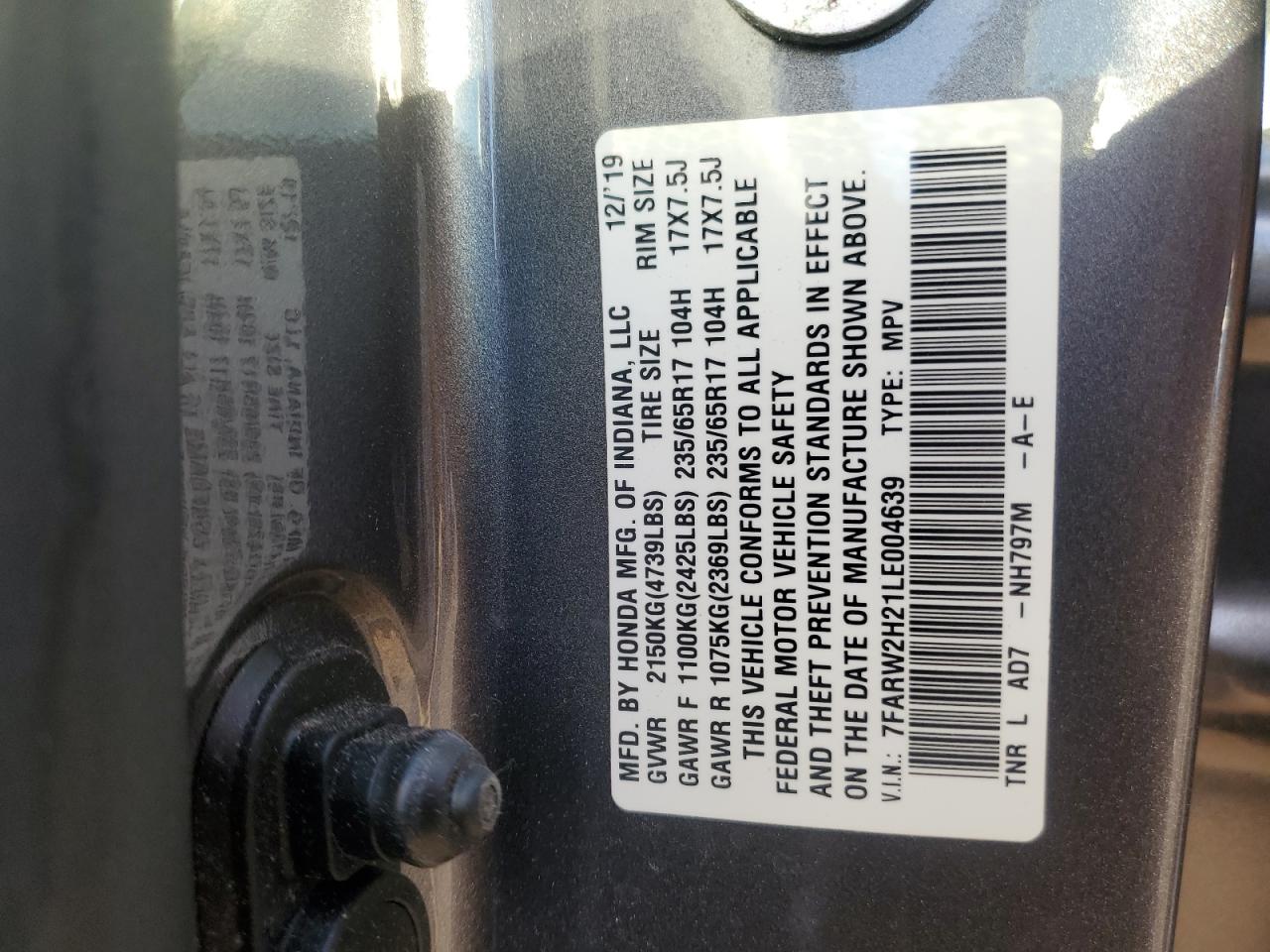 2020 Honda Cr-V Lx VIN: 7FARW2H21LE004639 Lot: 91891785