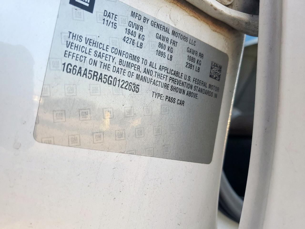 2016 Cadillac Ats VIN: 1G6AA5RA5G0122635 Lot: 91773625