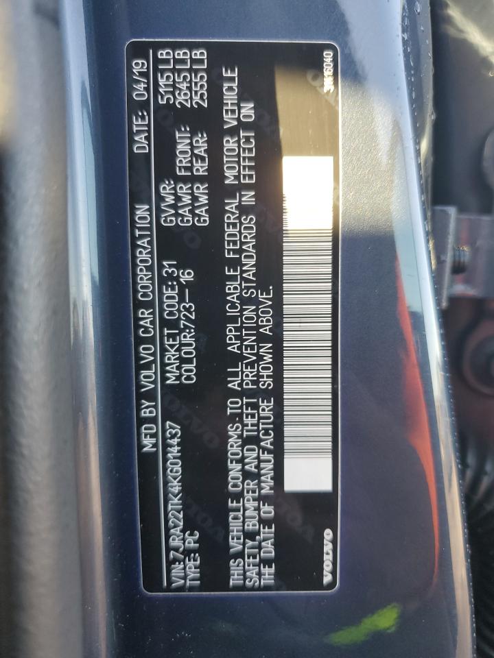 2019 Volvo S60 T6 Momentum VIN: 7JRA22TK4KG014437 Lot: 92687895