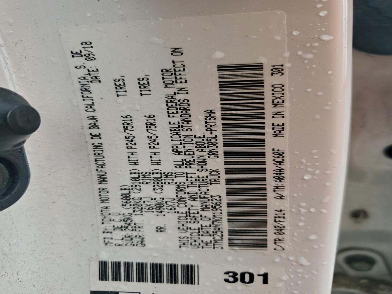 2019 Toyota Tacoma Double Cab VIN: 3TMCZ5AN7KM195623 Lot: 93767065