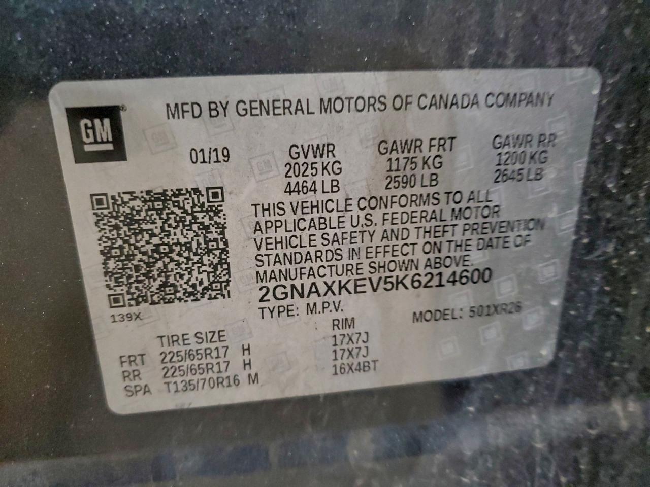 2019 Chevrolet Equinox Lt VIN: 2GNAXKEV5K6214600 Lot: 93493095