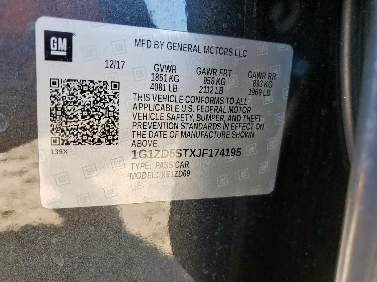 2018 Chevrolet Malibu Lt VIN: 1G1ZD5STXJF174195 Lot: 91246675