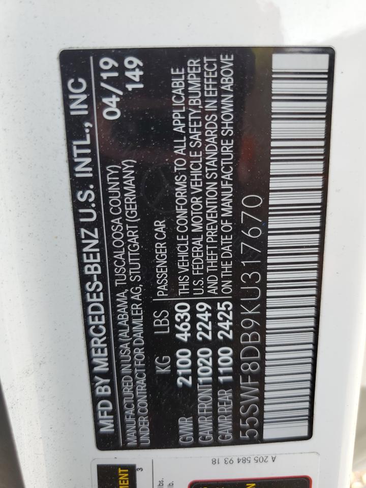 2019 Mercedes-Benz C 300 VIN: 55SWF8DB9KU317670 Lot: 93914335