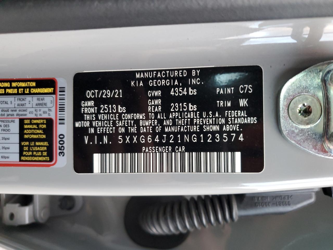 2022 Kia K5 Gt Line VIN: 5XXG64J21NG123574 Lot: 92073425