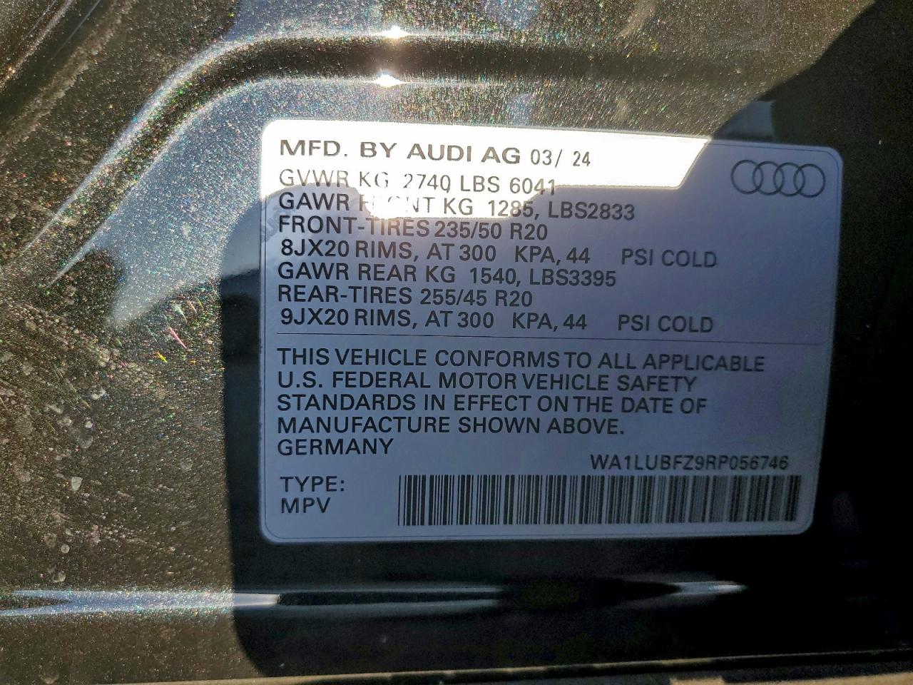 2024 Audi Q4 E-Tron Premium Plus VIN: WA1LUBFZ9RP056746 Lot: 94518935