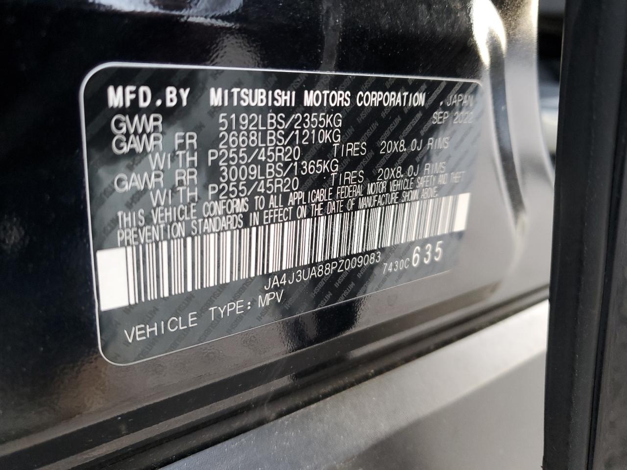 2023 Mitsubishi Outlander Se VIN: JA4J3UA88PZ009083 Lot: 93192275