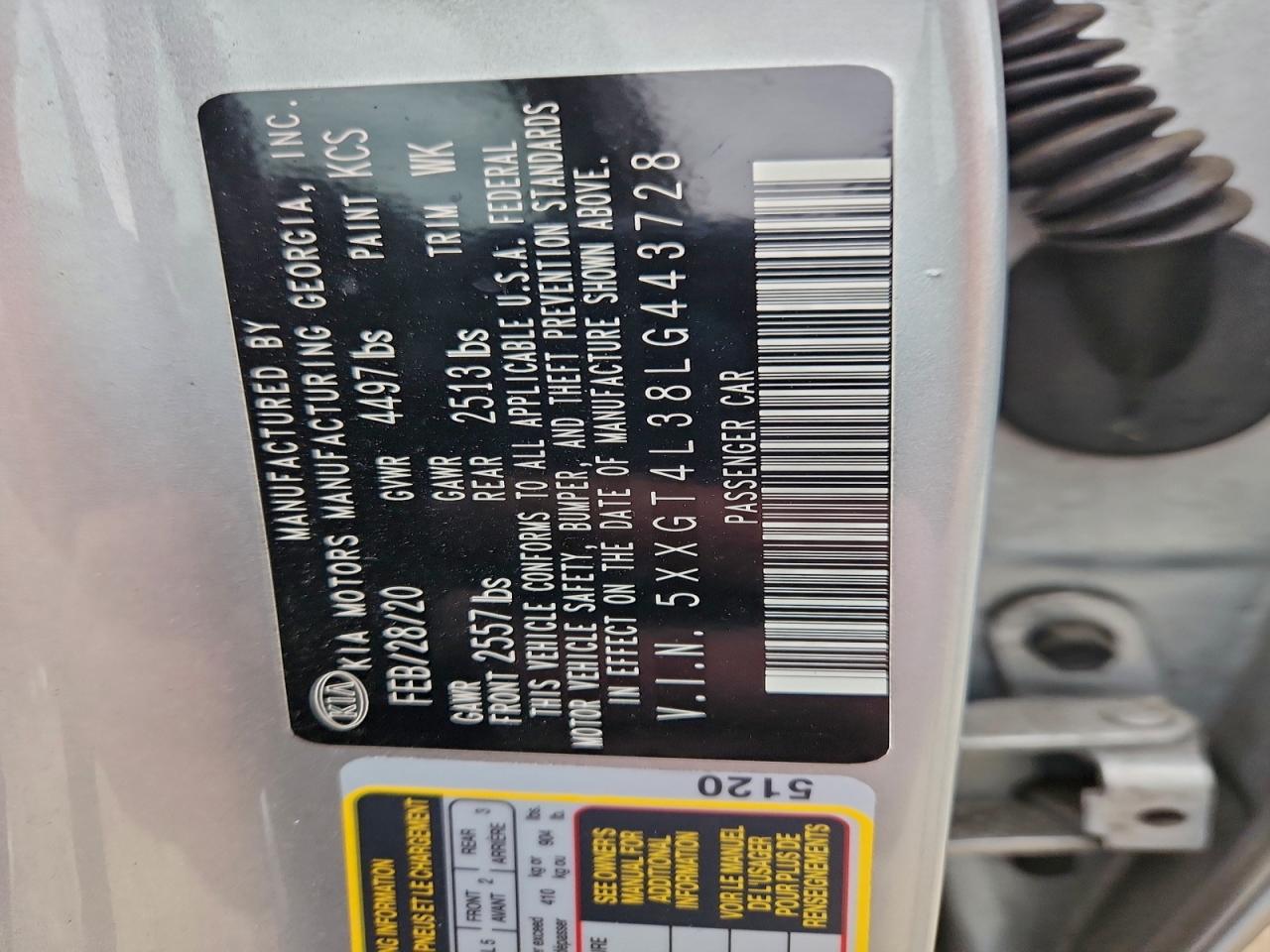 2020 Kia Optima Lx VIN: 5XXGT4L38LG443728 Lot: 93527495