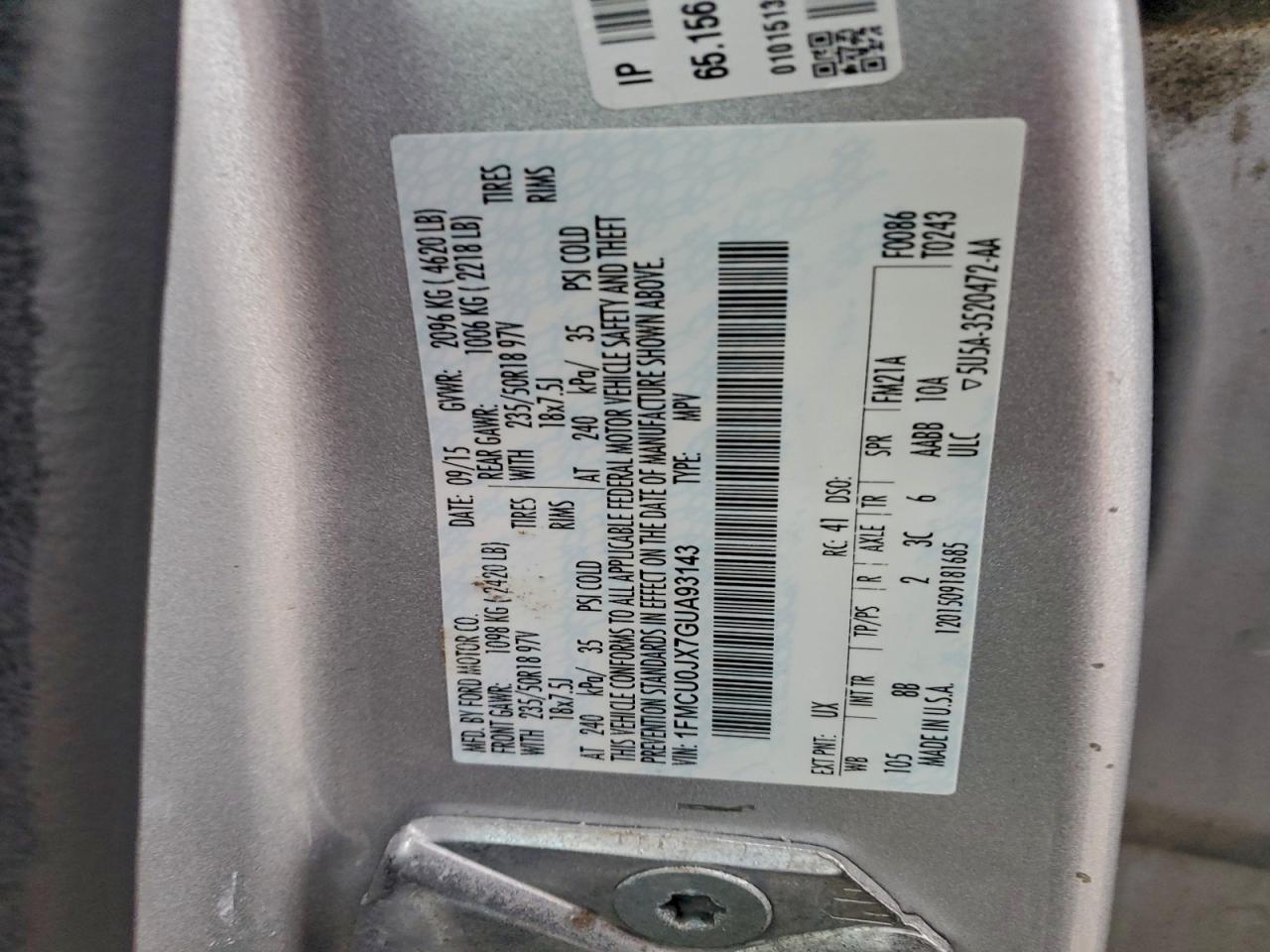 2016 Ford Escape Titanium VIN: 1FMCU0JX7GUA93143 Lot: 94427675