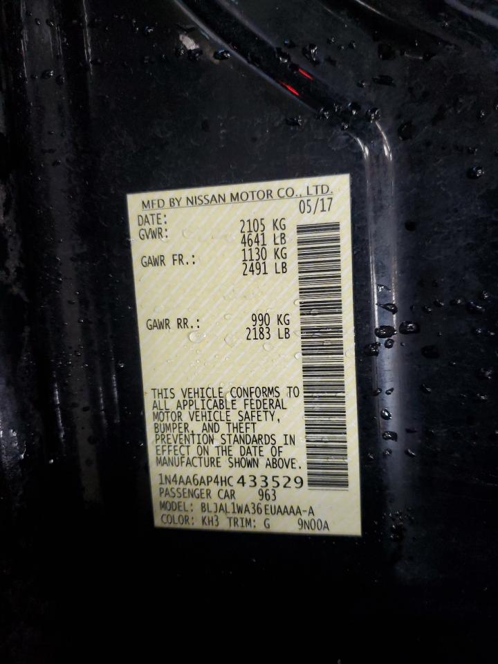 2017 Nissan Maxima 3.5S VIN: 1N4AA6AP4HC433529 Lot: 92866365