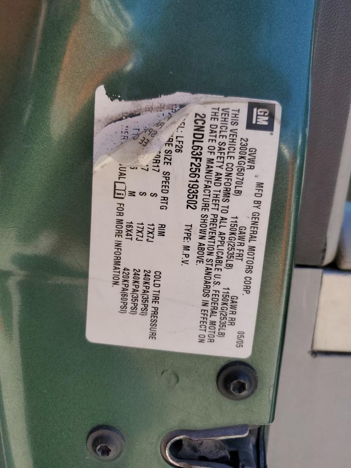 2005 Chevrolet Equinox Lt VIN: 2CNDL63F256193502 Lot: 93179315