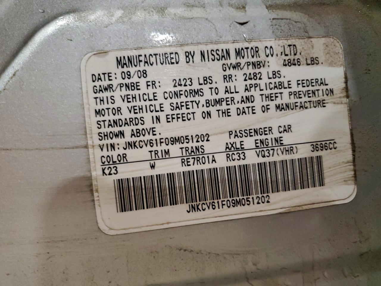 2009 Infiniti G37 VIN: JNKCV61F09M051202 Lot: 93886265