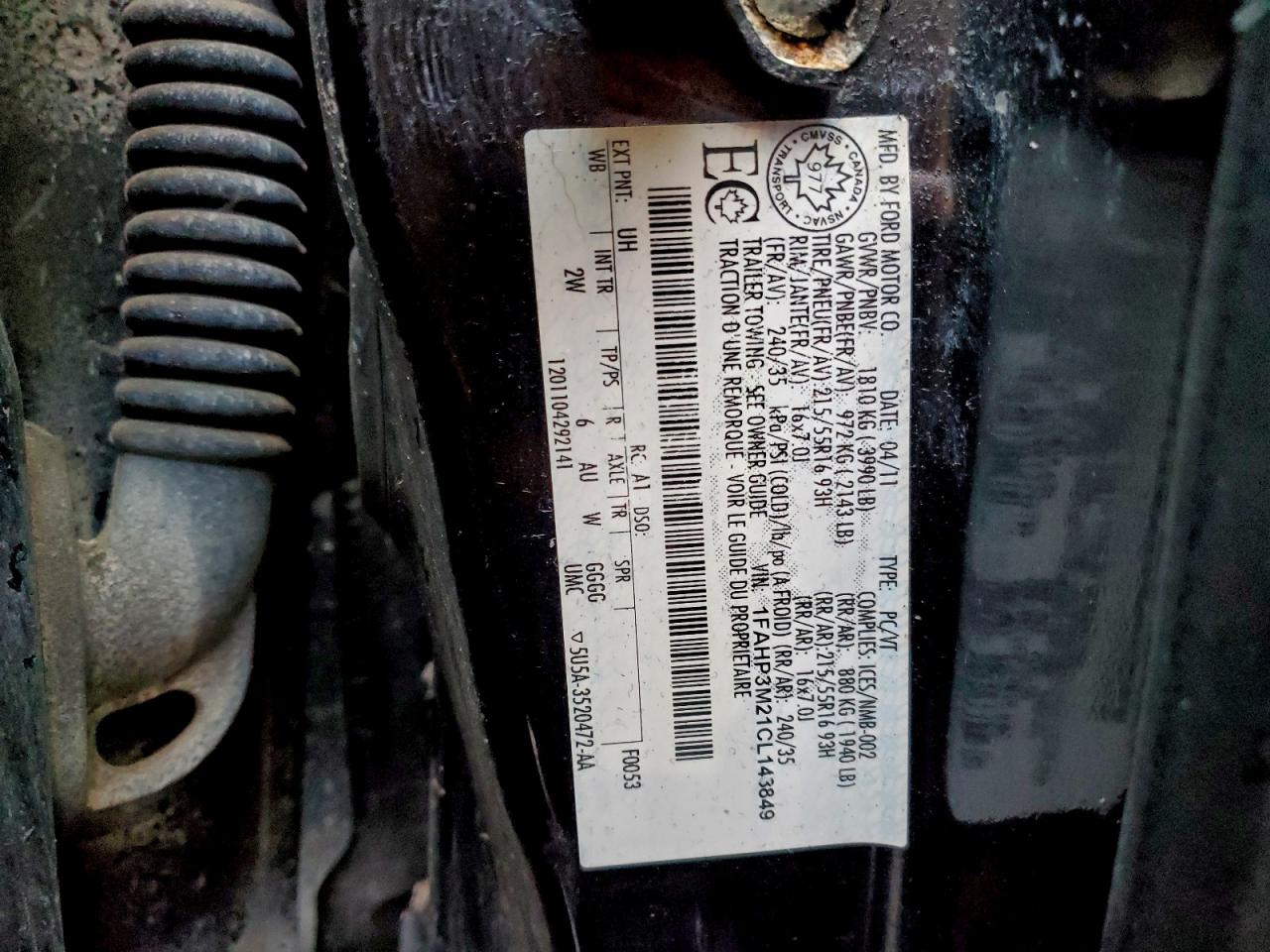 2012 Ford Focus Sel VIN: 1FAHP3M21CL143849 Lot: 94815375