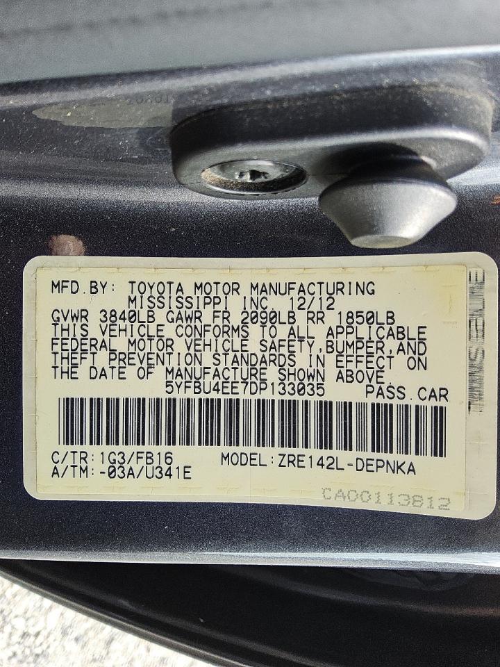 2013 Toyota Corolla Base VIN: 5YFBU4EE7DP133035 Lot: 87128525