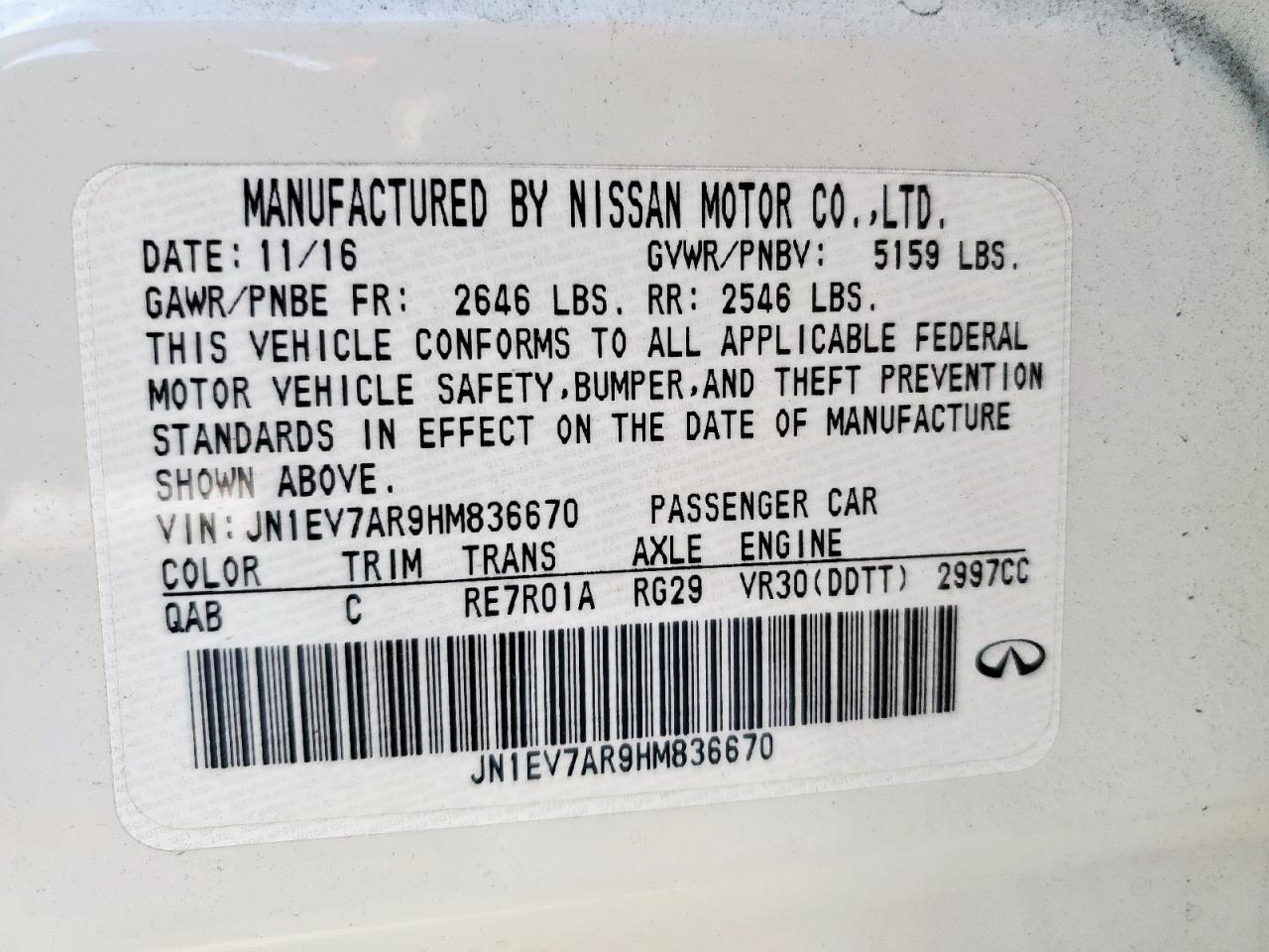 2017 Infiniti Q50 Premium VIN: JN1EV7AR9HM836670 Lot: 91910285