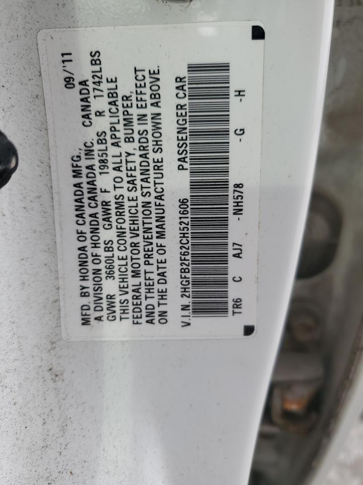 2012 Honda Civic Hf VIN: 2HGFB2F62CH521606 Lot: 92262335