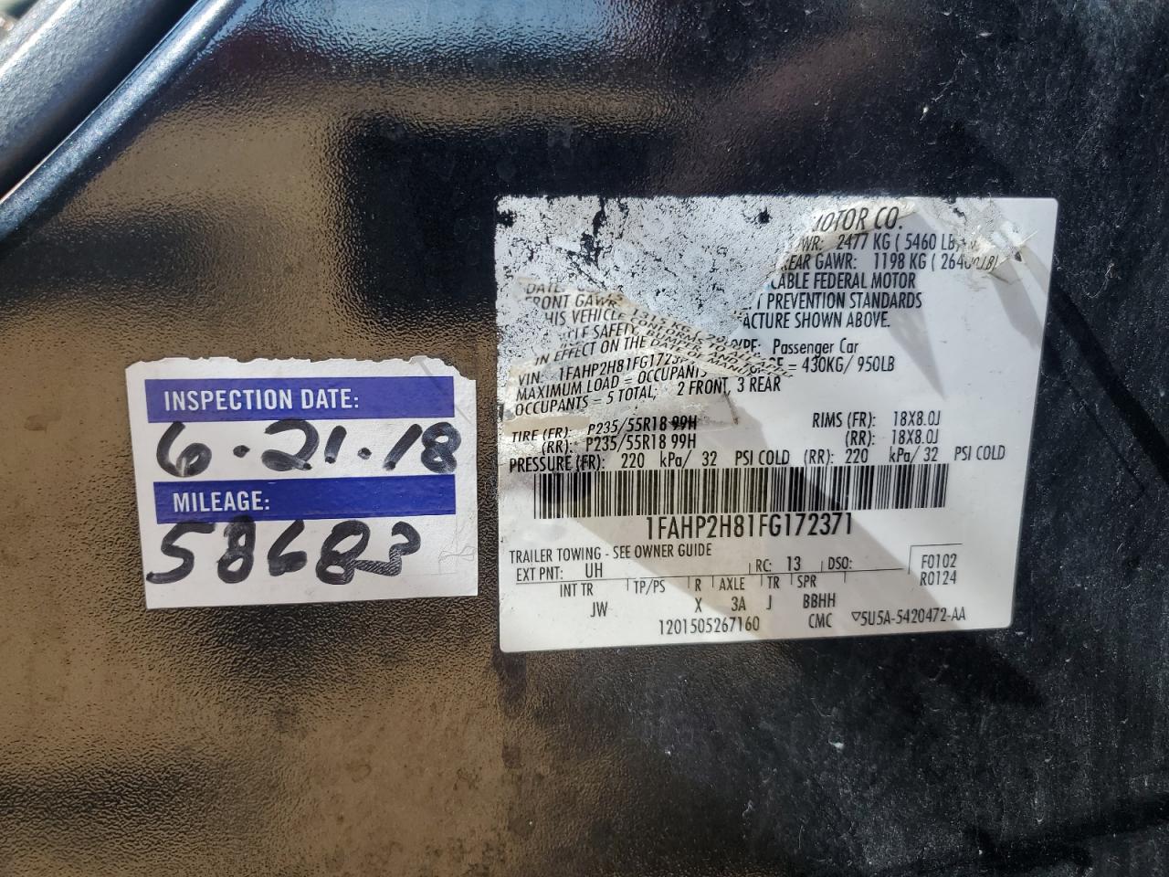 2015 Ford Taurus Sel VIN: 1FAHP2H81FG172371 Lot: 90364785