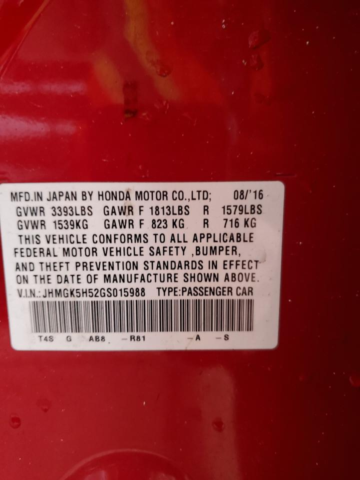 2016 Honda Fit Lx VIN: JHMGK5H52GS015988 Lot: 92645215