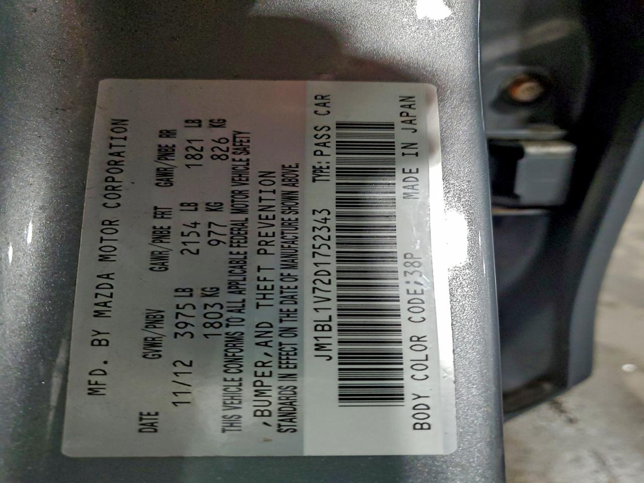 2013 Mazda 3 I VIN: JM1BL1V72D1752343 Lot: 93913485