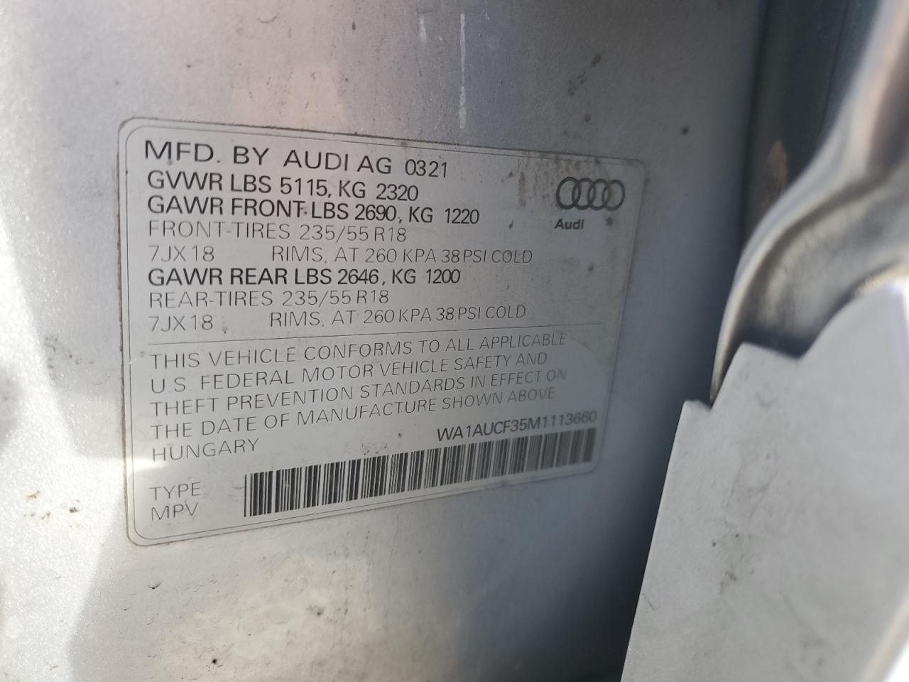 2021 Audi Q3 Premium 40 VIN: WA1AUCF35M1113660 Lot: 91984945