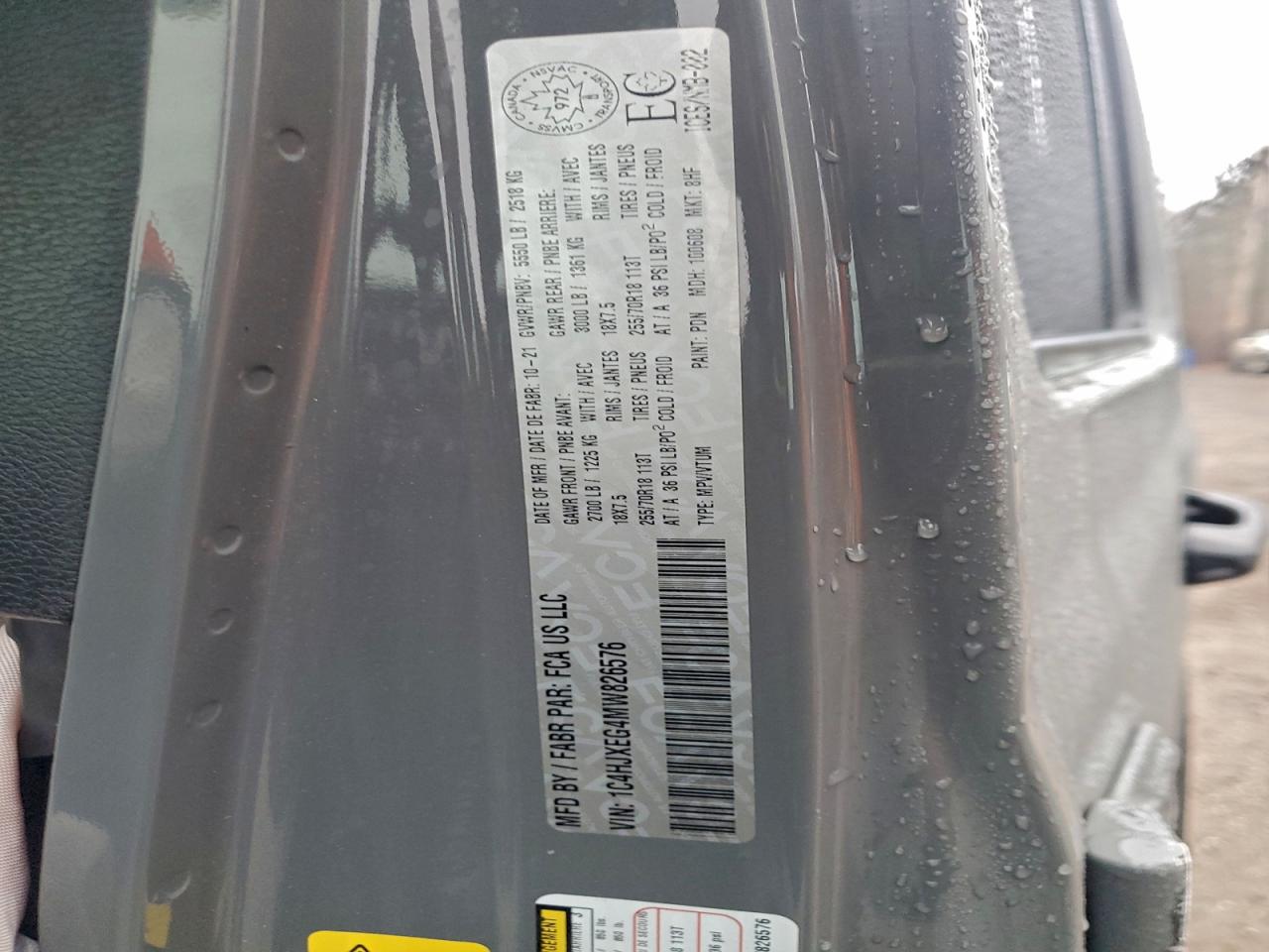 2021 Jeep Wrangler Unlimited Sahara VIN: 1C4HJXEG4MW826576 Lot: 94667905