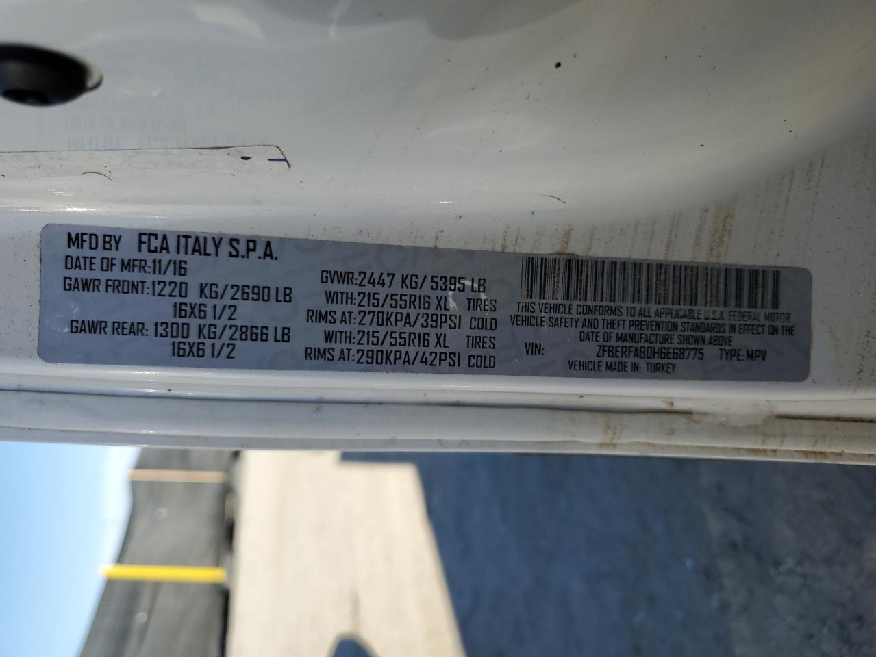 2017 Ram Promaster Delivery Van VIN: ZFBERFAB0H6E68775 Lot: 91052835