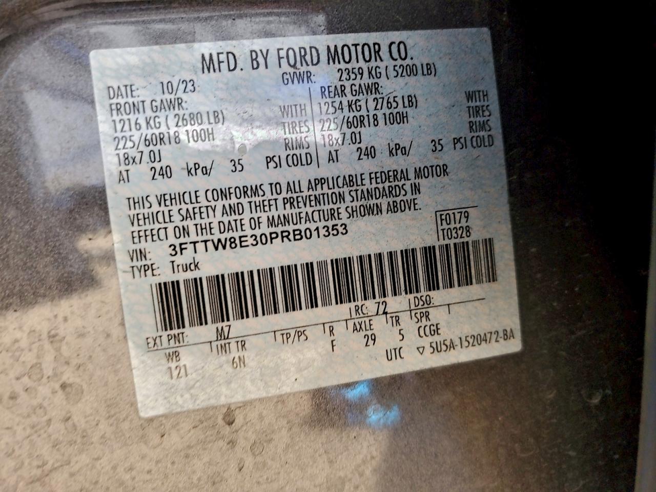 2023 Ford Maverick Xl VIN: 3FTTW8E30PRB01353 Lot: 94581625