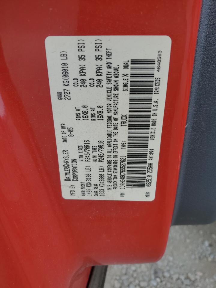 2006 Dodge Dakota Quad Slt VIN: 1D7HE48K76S527621 Lot: 93304085