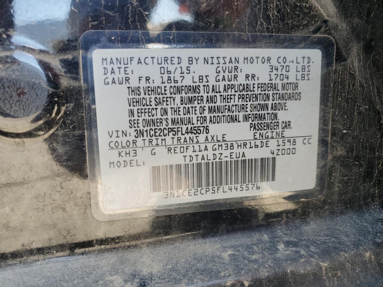 2015 Nissan Versa Note S VIN: 3N1CE2CP5FL445576 Lot: 93211795