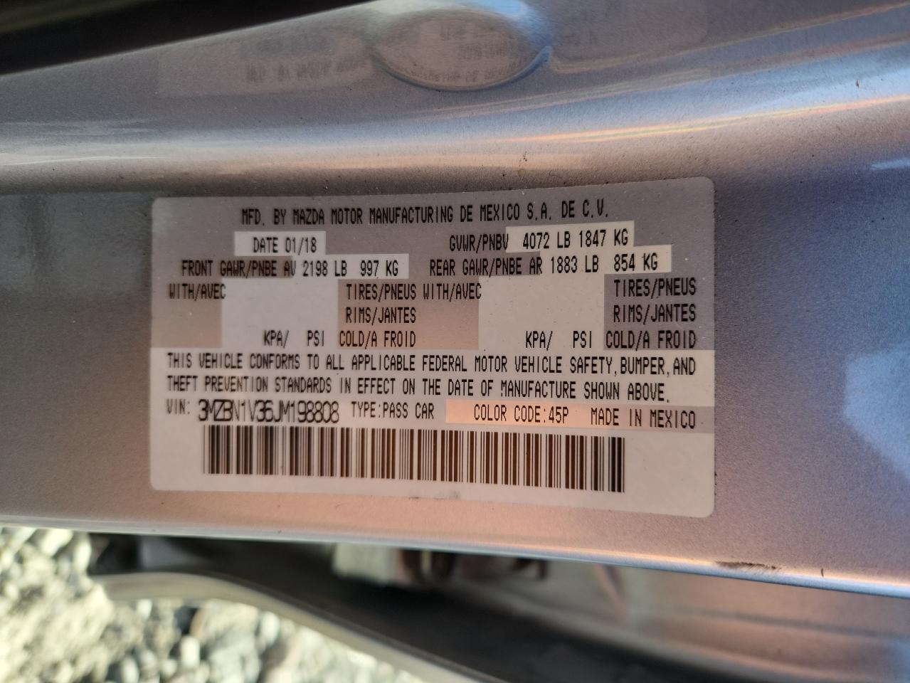 2018 Mazda 3 Touring VIN: 3MZBN1V36JM198808 Lot: 91394925