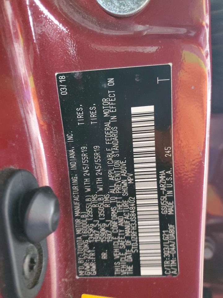 2018 Toyota Highlander Se VIN: 5TDJZRFH3JS848402 Lot: 93754535