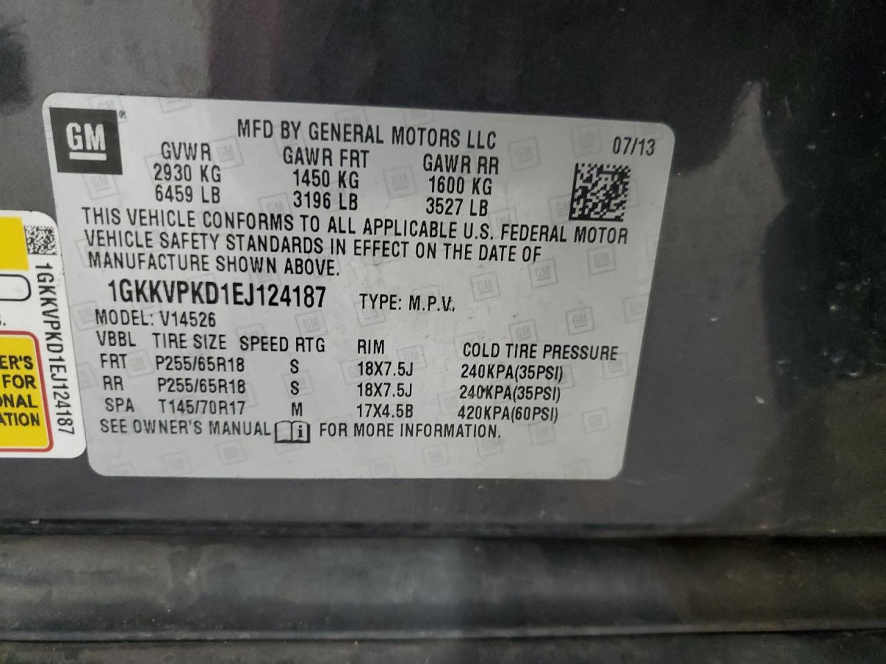 2014 GMC Acadia Sle VIN: 1GKKVPKD1EJ124187 Lot: 92025085