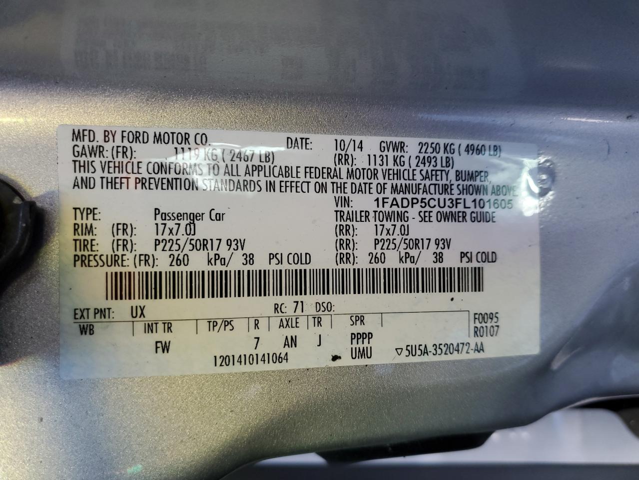 2015 Ford C-Max Premium Sel VIN: 1FADP5CU3FL101605 Lot: 93753965