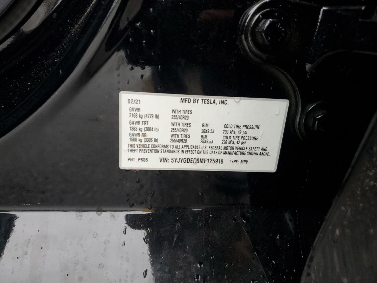 2021 Tesla Model Y VIN: 5YJYGDED8MF125918 Lot: 92861785