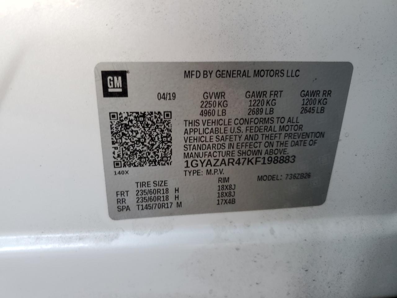 2019 Cadillac Xt4 Luxury VIN: 1GYAZAR47KF198883 Lot: 91254885