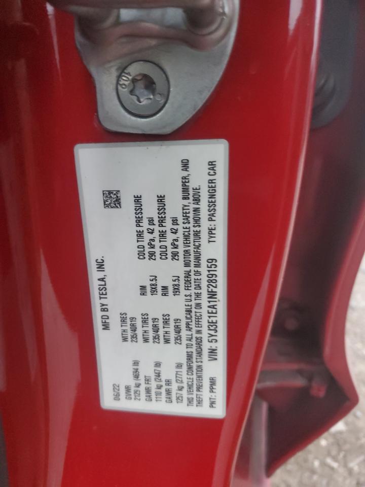 2022 Tesla Model 3 VIN: 5YJ3E1EA1NF289159 Lot: 93094615