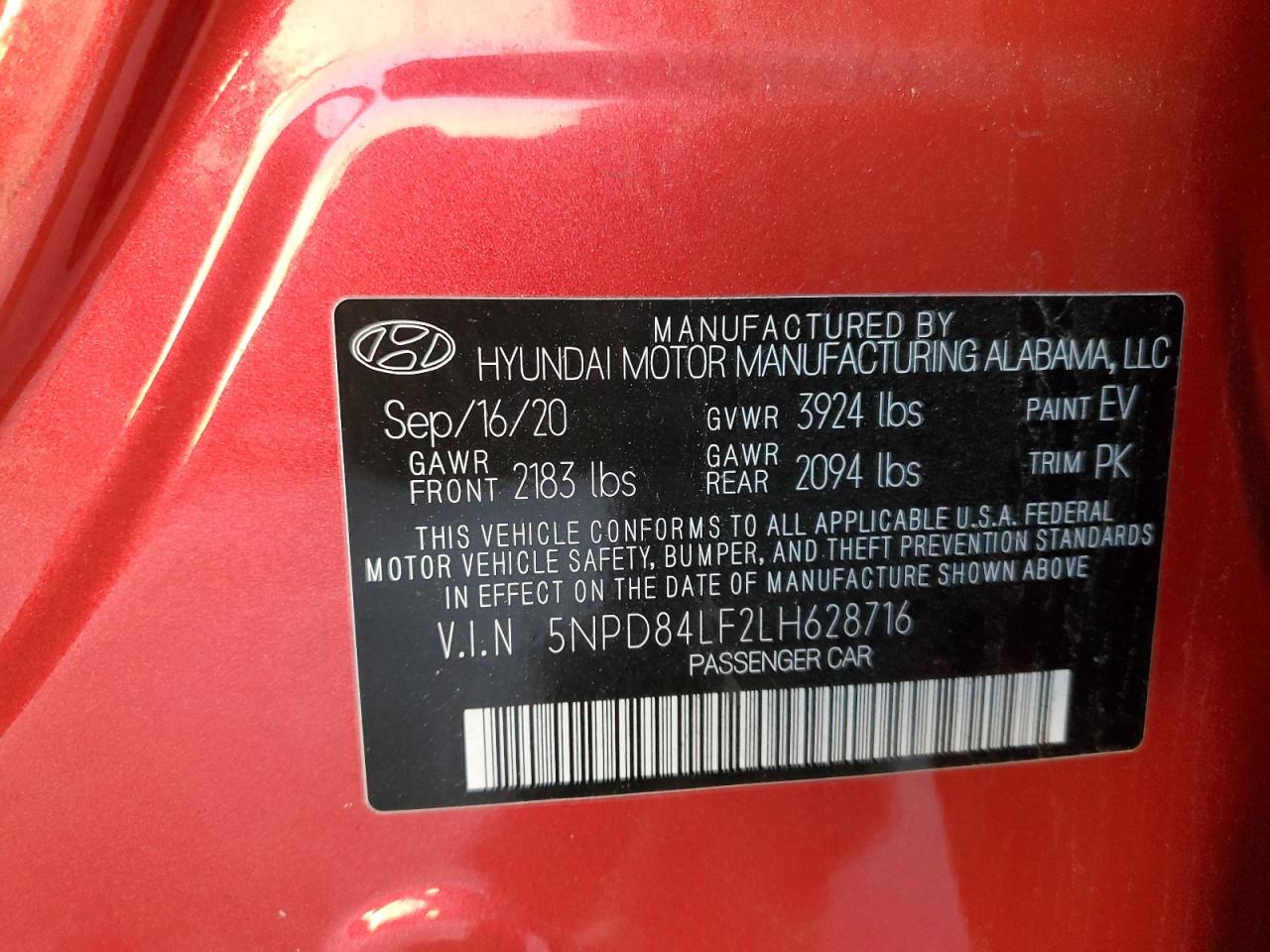 2020 Hyundai Elantra Sel VIN: 5NPD84LF2LH628716 Lot: 93376345