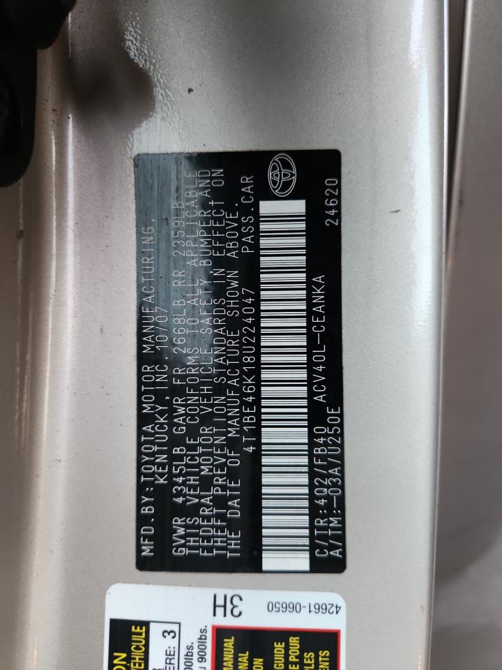 2008 Toyota Camry Ce VIN: 4T1BE46K18U224047 Lot: 93602235