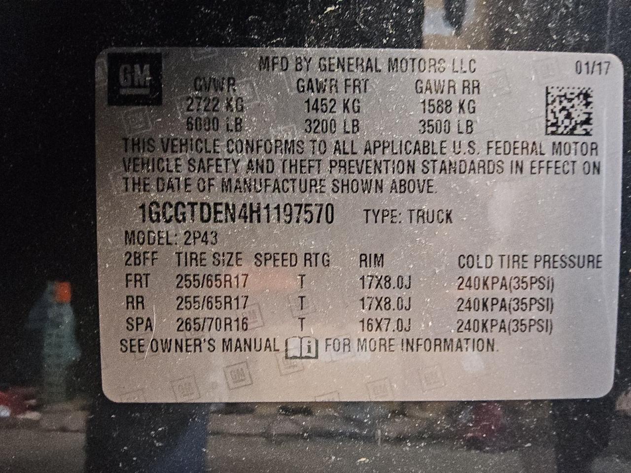 2017 Chevrolet Colorado Z71 VIN: 1GCGTDEN4H1197570 Lot: 91902445