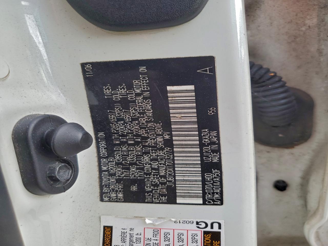 2007 Lexus Gx 470 VIN: JTJBT20X170132779 Lot: 93429695