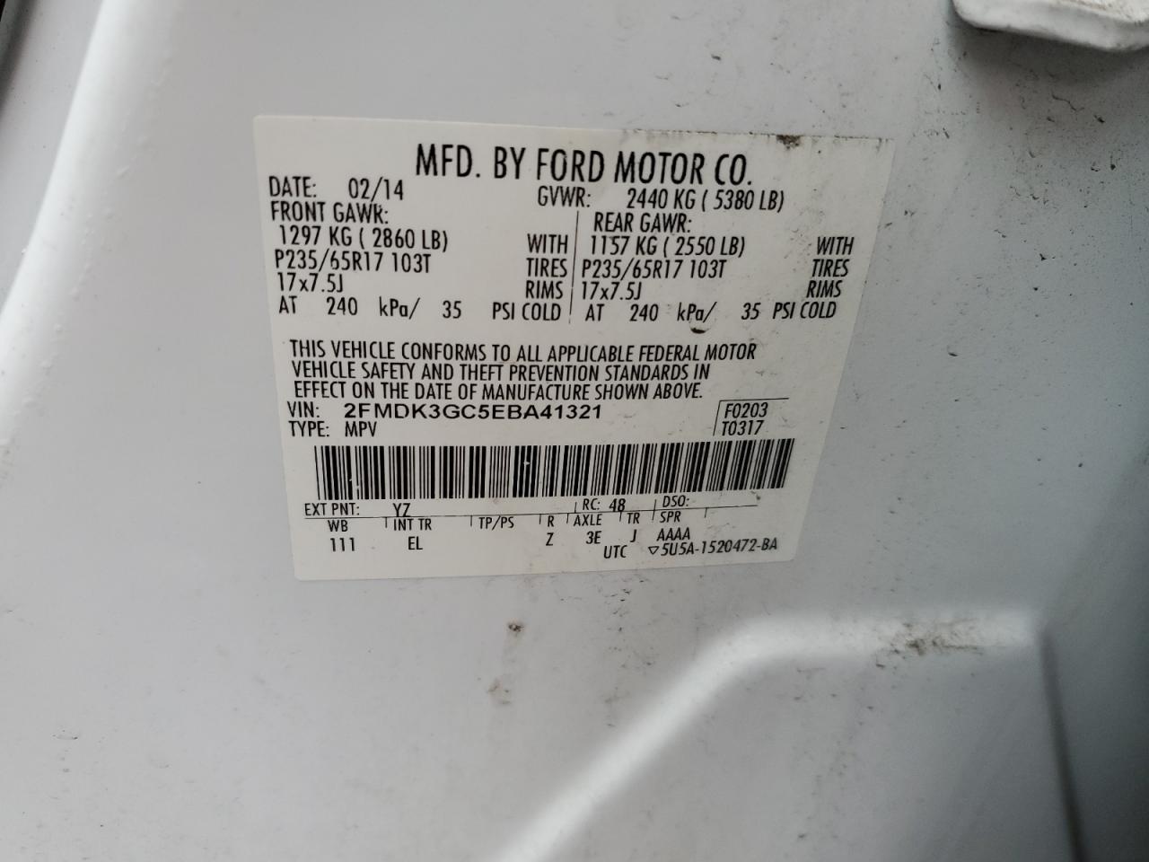 2014 Ford Edge Se VIN: 2FMDK3GC5EBA41321 Lot: 93557025