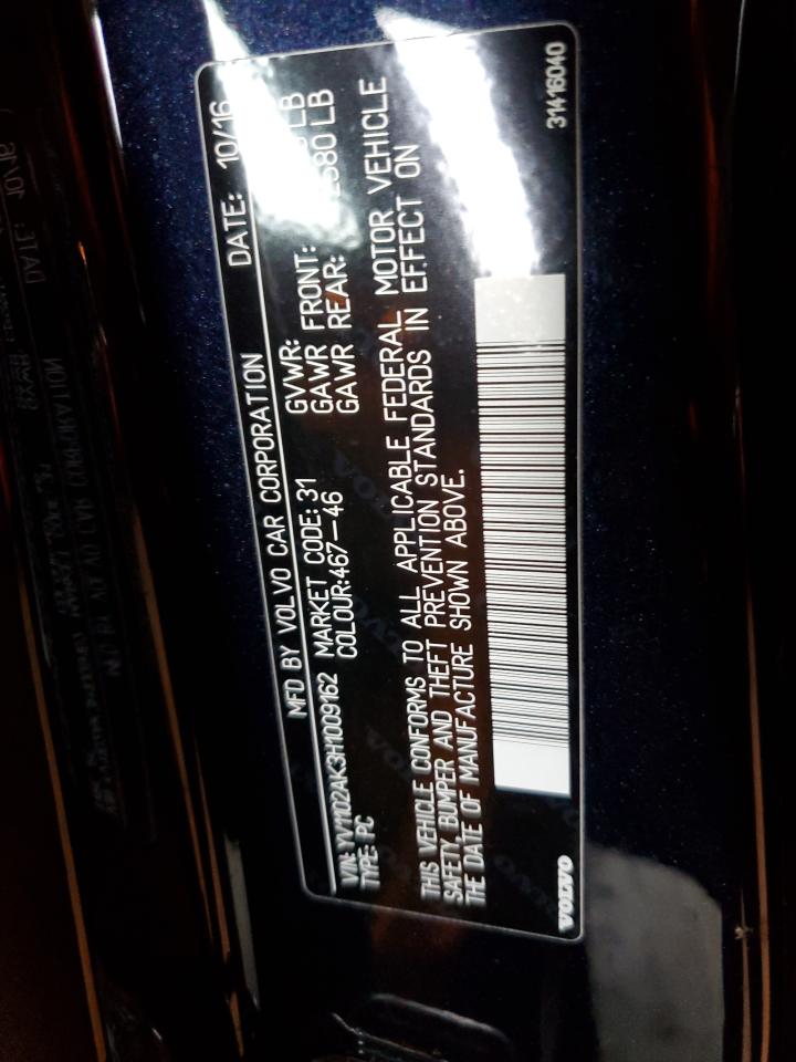 2017 Volvo S90 T5 Momentum VIN: YV1102AK3H1009162 Lot: 90257545