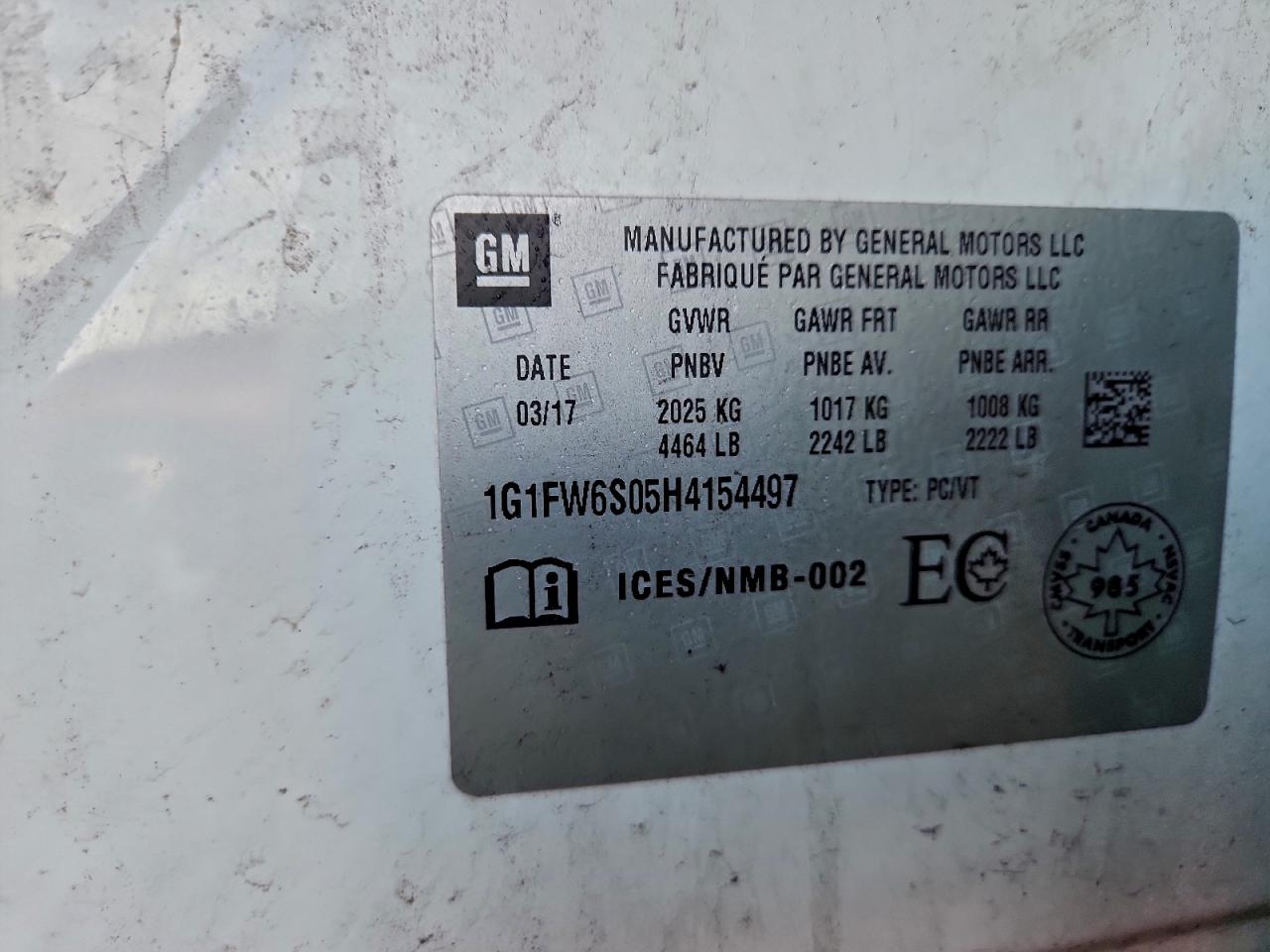 2017 Chevrolet Bolt Ev Lt VIN: 1G1FW6S05H4154497 Lot: 92402535