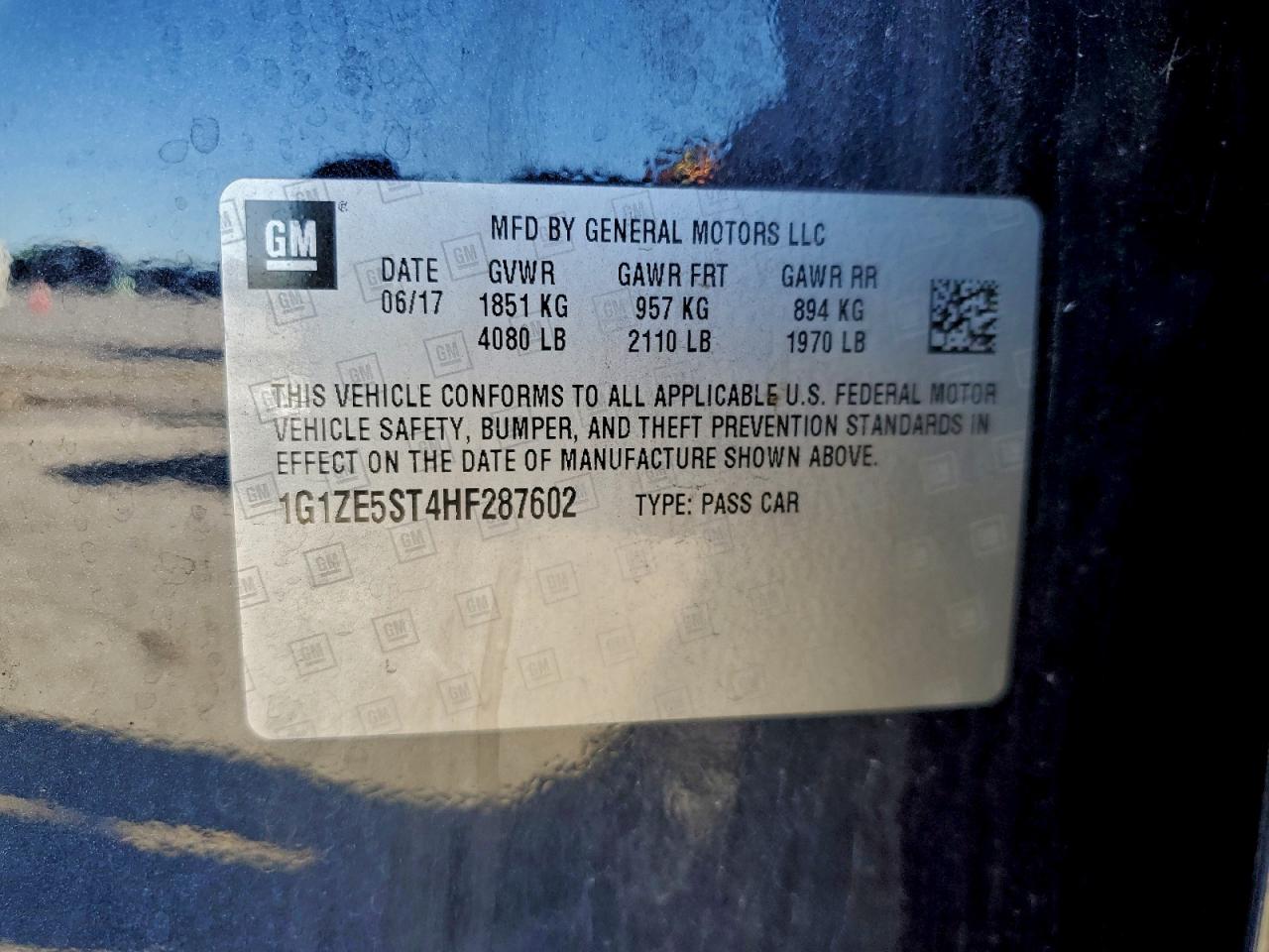 2017 Chevrolet Malibu Lt VIN: 1G1ZE5ST4HF287602 Lot: 93990595