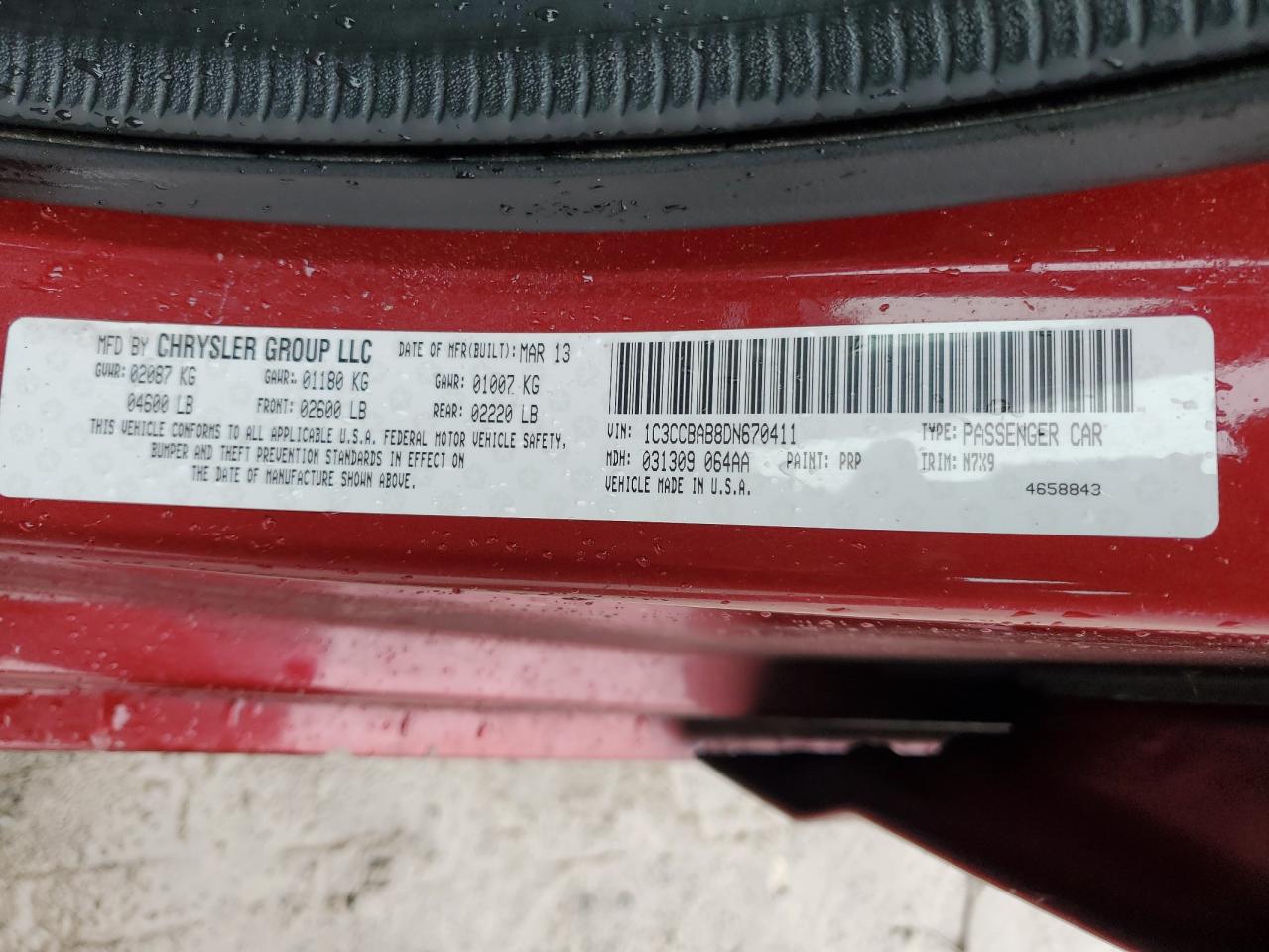 2013 Chrysler 200 Lx VIN: 1C3CCBAB8DN670411 Lot: 92568655