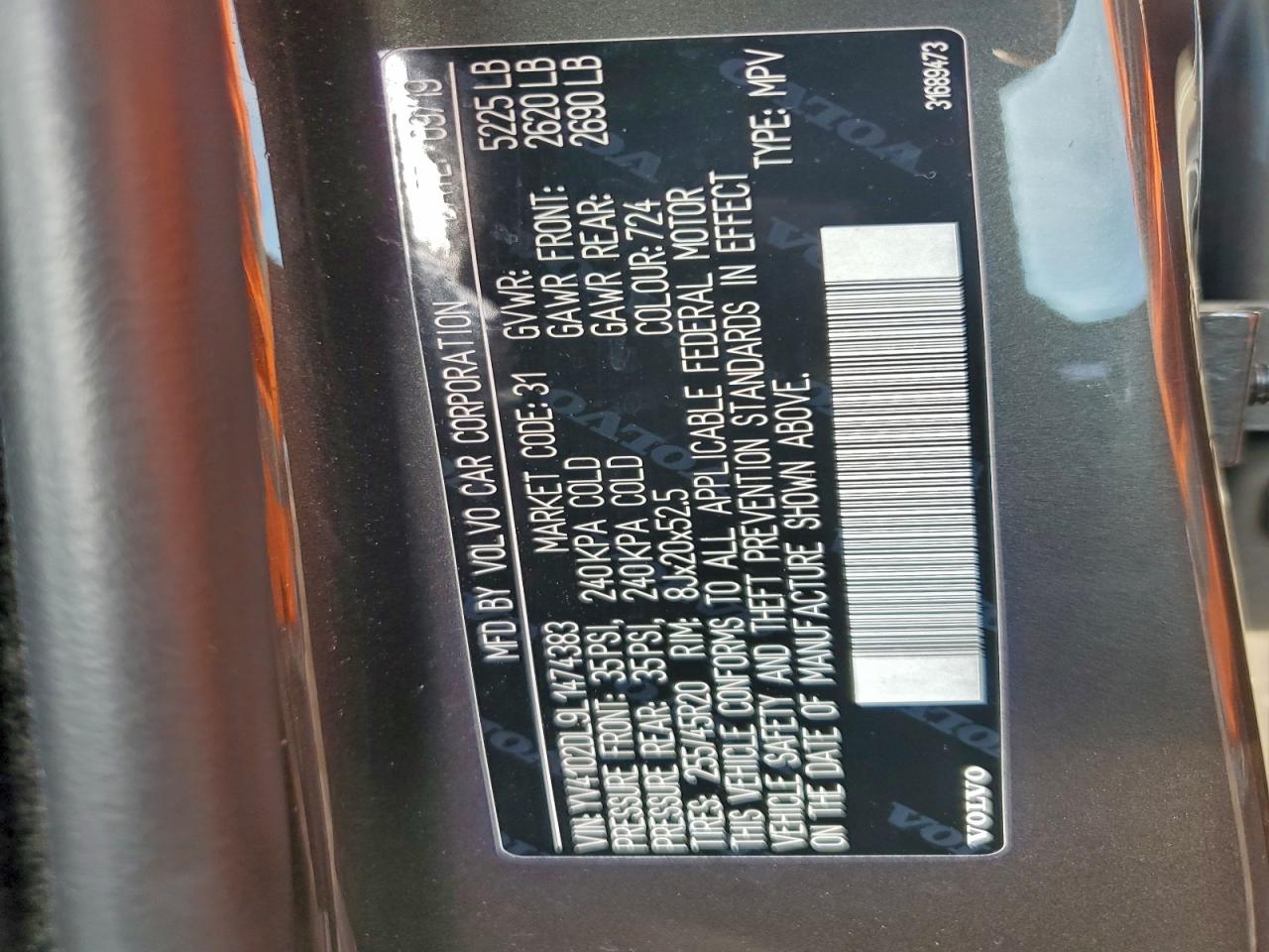 2020 Volvo Xc60 T5 Inscription VIN: YV4102DL9L1474383 Lot: 93400715