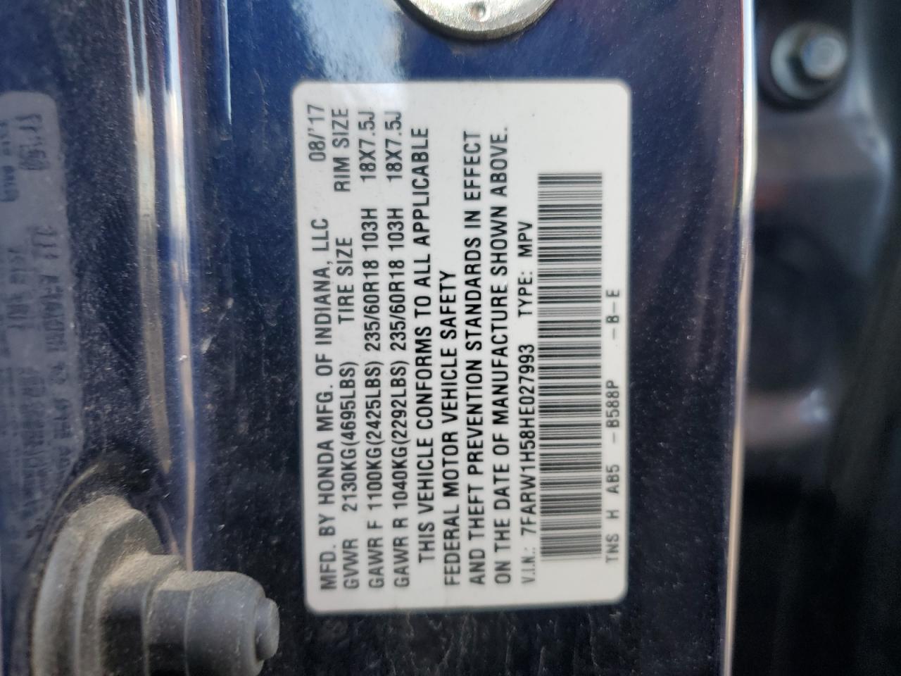 2017 Honda Cr-V Ex VIN: 7FARW1H58HE027993 Lot: 86706265