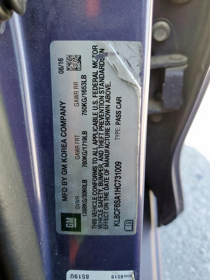 2017 Chevrolet Spark 2Lt VIN: KL8CF6SA1HC731009 Lot: 92062335