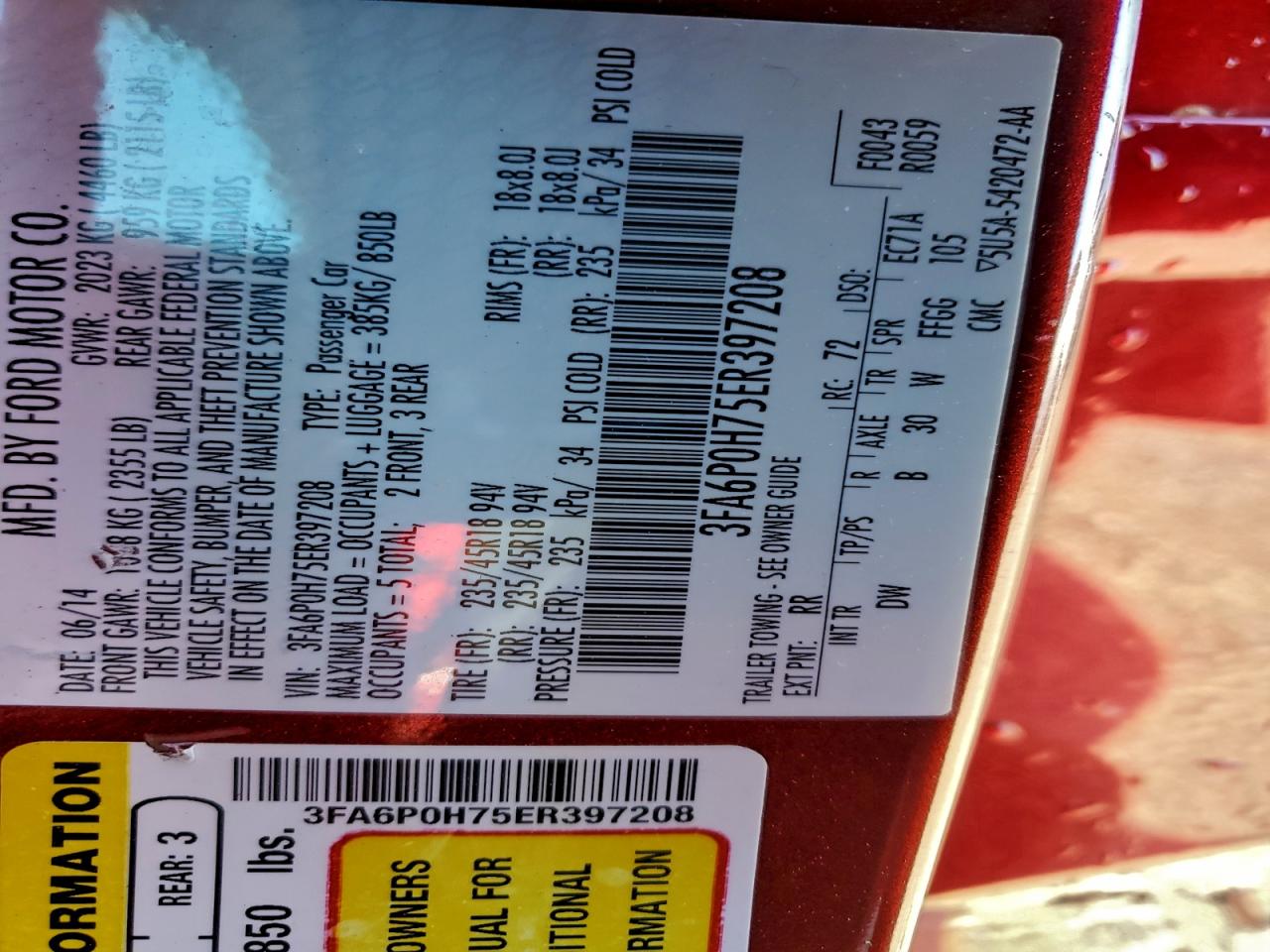 2014 Ford Fusion Se VIN: 3FA6P0H75ER397208 Lot: 93879935