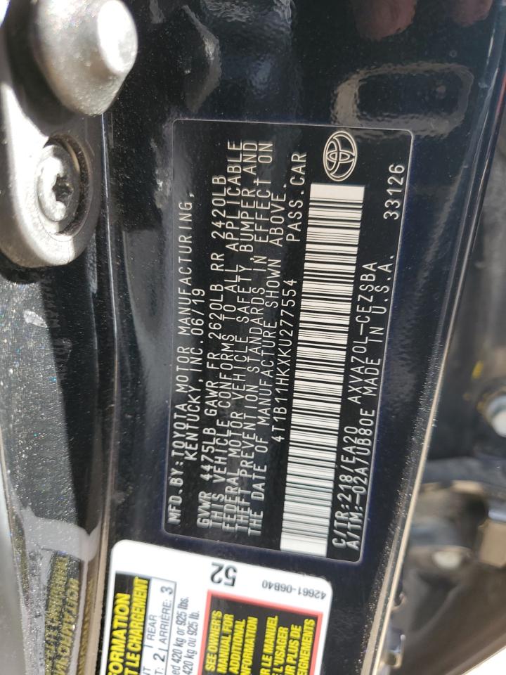 2019 Toyota Camry L VIN: 4T1B11HKXKU277554 Lot: 91905635