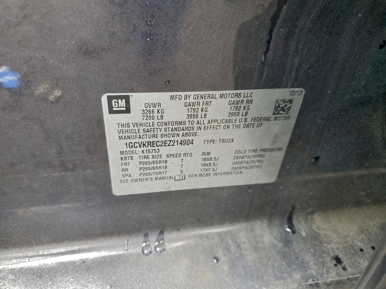 2014 Chevrolet Silverado K1500 Lt VIN: 1GCVKREC2EZ214904 Lot: 93830385